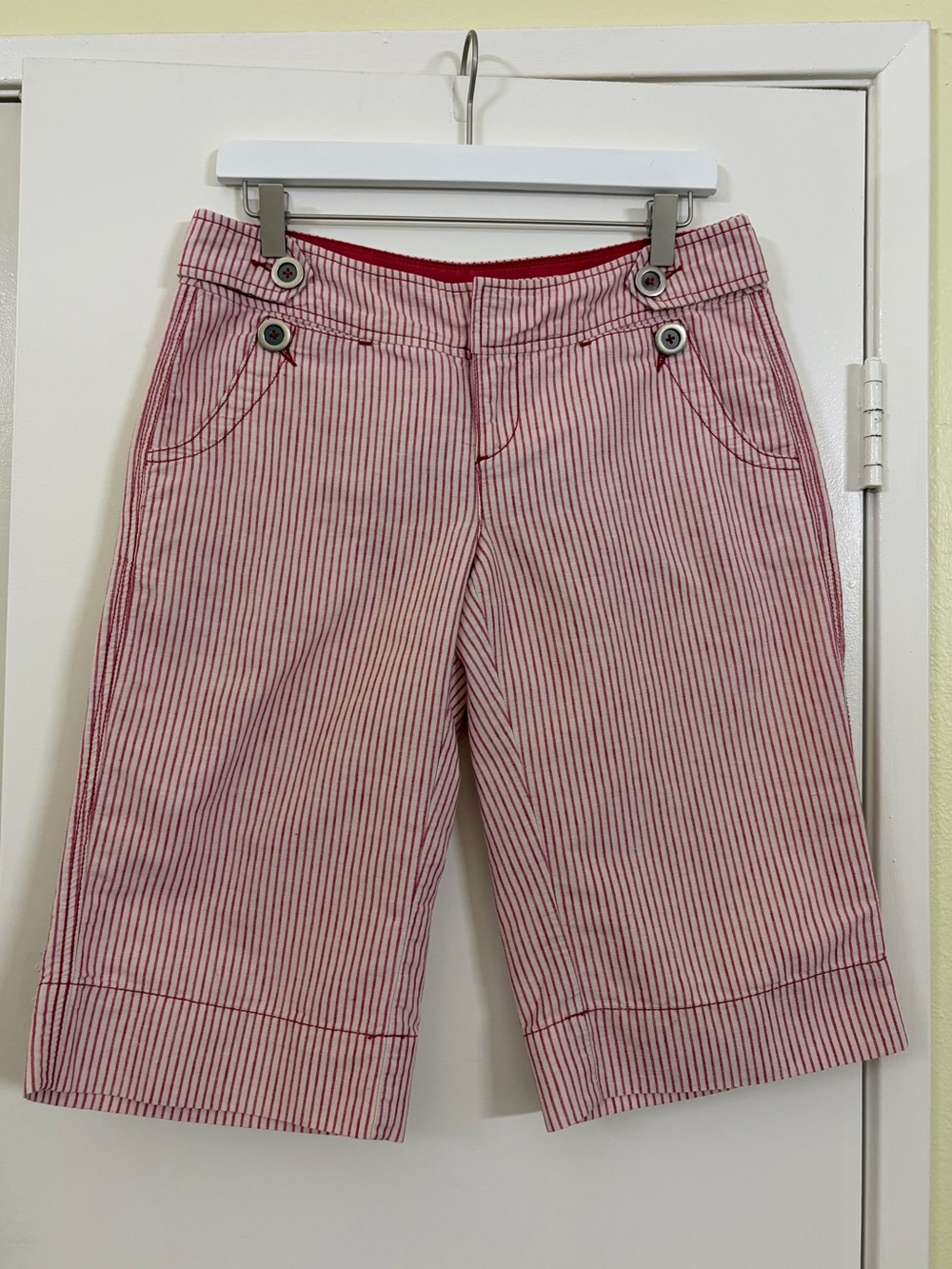 Lux Low Rise Pinstripe Bermuda Shorts Linen Blend Y2K Preppy Coastal Size 5